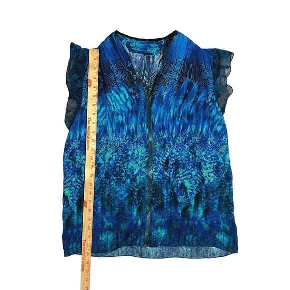 Elie Tahari Judith Silk Flutter Sleeve Snake Print Blue Blouse Size Small VNeck - Picture 7 of 9